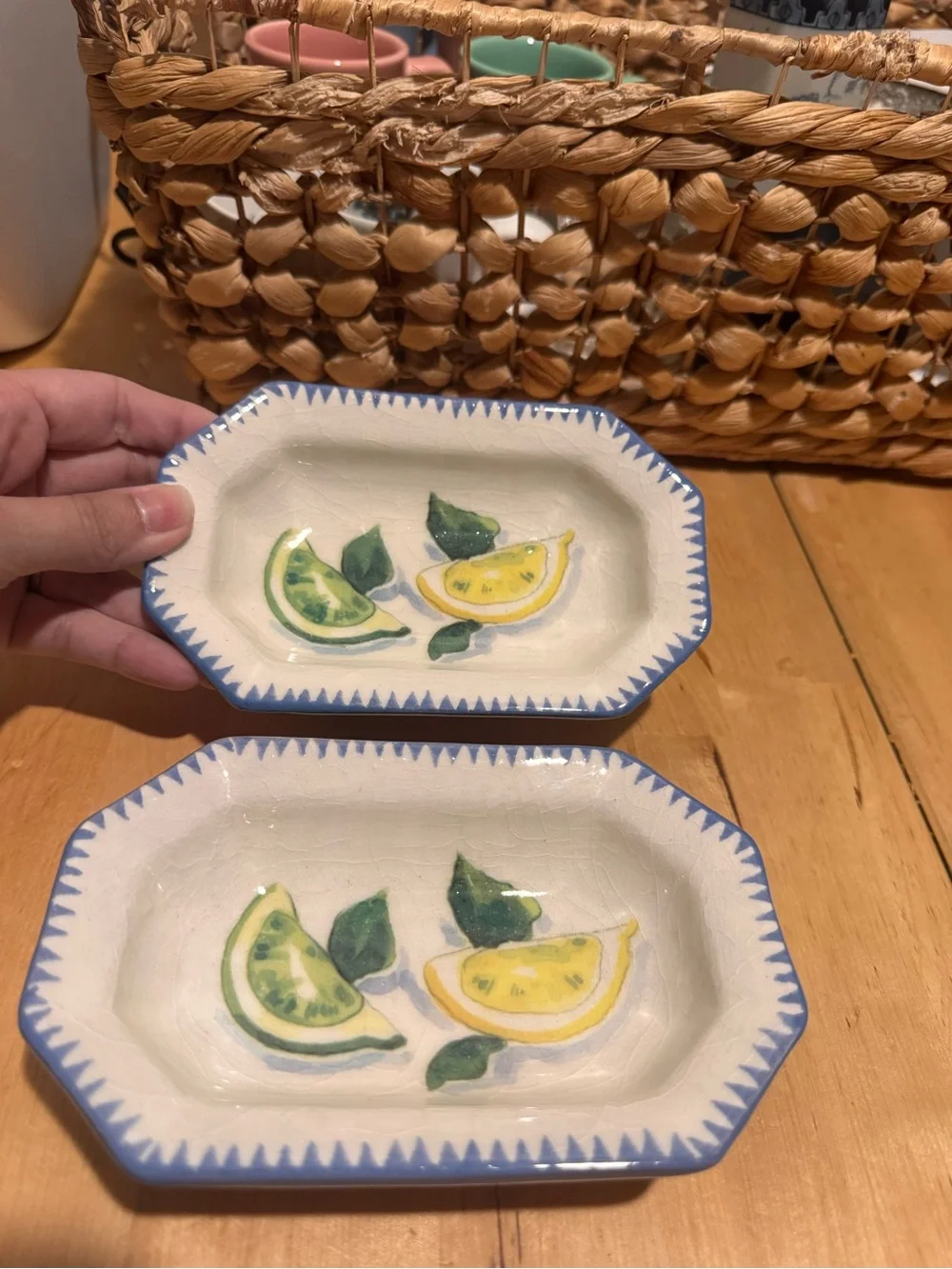 Williams Sonoma “Sardinia” Ceramic Dishes with Blue Trim (Set of 2)